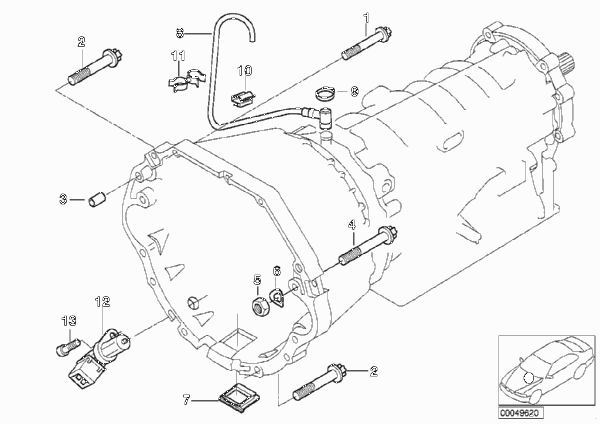 Крепление/ система вентиляции КПП для BMW E53 X5 4.4i M62 (схема запчастей)