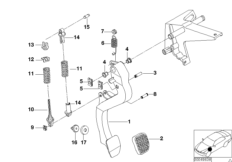 Опорный кронштейн педали/педаль сцепл. для BMW E36 318tds M41 (схема запасных частей)