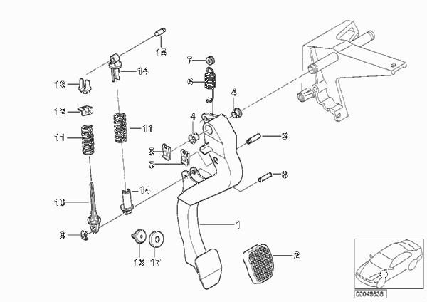 Опорный кронштейн педали/педаль сцепл. для BMW E36 318tds M41 (схема запчастей)