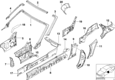 Детали бокового каркаса для BMW Z3 Z3 1.9 M44 (схема запасных частей)