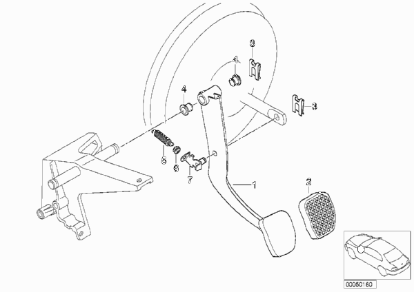 Опорный кронштейн педали/педаль тормоза для BMW E36 M3 S50 (схема запчастей)