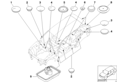 Пробки/заглушки для BMW E53 X5 3.0i M54 (схема запасных частей)
