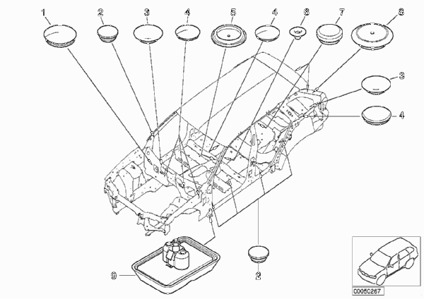 Пробки/заглушки для BMW E53 X5 3.0d M57N (схема запчастей)
