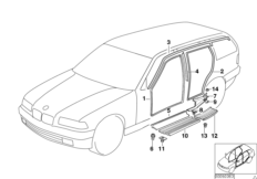 Защитная окантовка/накладка порога для BMW E36 325tds M51 (схема запасных частей)