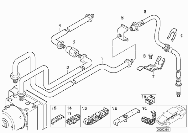 Трубопровод тормозного привода Зд с DSC для BMW E46 M3 S54 (схема запчастей)