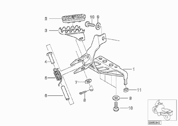 Планка упора для ног/упор для ног Пд для BMW R131 G 650 GS 09 (0180) 0 (схема запчастей)