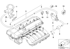 Воздушный нагнетатель с вакуум.сист.упр. для BMW E39 520i M54 (схема запасных частей)