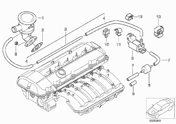 Воздушный нагнетатель с вакуум.сист.упр. для BMW E39 520i M52 (схема запчастей)