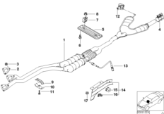 Катализатор/передний доп.глушитель для BMW E39 528i M52 (схема запасных частей)