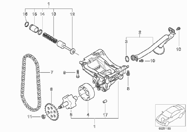 Смазочная система/маслян.насос с прив. для BMW E39 530i M54 (схема запчастей)