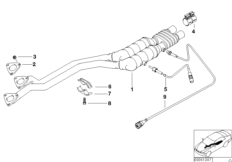 Катализатор/передний доп.глушитель для BMW E39 523i M52 (схема запасных частей)