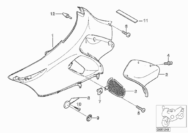 Облицовка боковины для BMW 89V3 K 1200 LT 99 (0545,0555) 0 (схема запчастей)