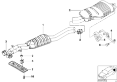 Система выпуска ОГ Зд для BMW E46 330xd M57N (схема запасных частей)