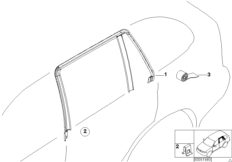 Накладки и уплотнения двери Зд для BMW E46 325xi M54 (схема запасных частей)
