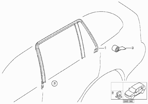 Накладки и уплотнения двери Зд для BMW E46 320d M47 (схема запчастей)