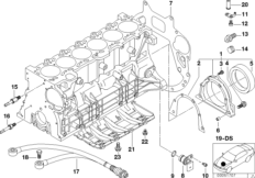Блок цилиндров/дополнительные элементы для BMW E46 328i M52 (схема запасных частей)