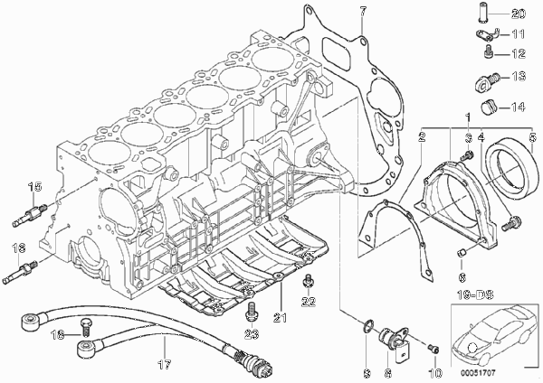 Блок цилиндров/дополнительные элементы для BMW E46 325Ci M54 (схема запчастей)