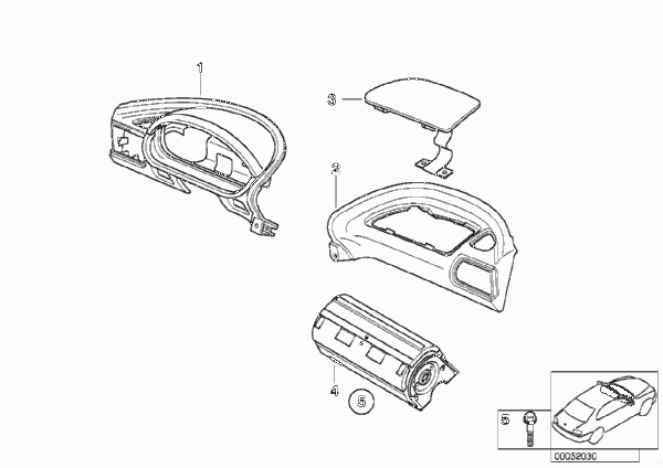 Облицовка панели приборов, верхняя для BMW Z3 Z3 M3.2 S54 (схема запчастей)