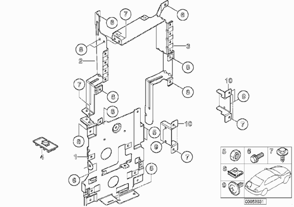 Элементы крепления CD-чейнджера для BMW E53 X5 3.0d M57 (схема запчастей)