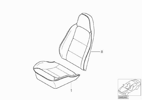 Индивид.обивка базов.сиденья с отбортов. для BMW Z3 Z3 2.0 M52 (схема запчастей)