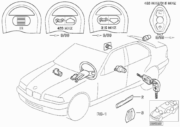 одновременное запирание для BMW E39 520i M54 (схема запчастей)