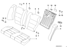 Набивка и обивка задн.сид.,люк в спинке для BMW E36 M3 3.2 S50 (схема запасных частей)