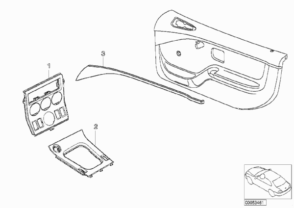 Дооснащение планками Interieur mattchrom для BMW Z3 Z3 3.0i M54 (схема запчастей)