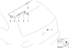 Детали омывателя заднего стекла для BMW E53 X5 3.0i M54 (схема запасных частей)