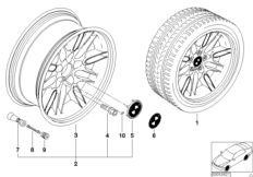 Диск со сдвоен.спицами M 65 Chrom Shadow для BMW E39 M5 S62 (схема запасных частей)