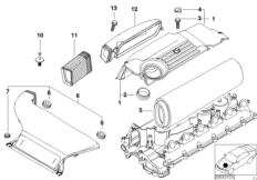 Глушитель шума всасывания воздуха для BMW E46 330xd M57 (схема запасных частей)