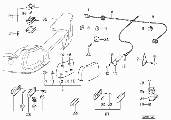 Детали электрооборудования прицепа для BMW E36 M3 S50 (схема запчастей)