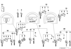 Ключ с батарейкой (до 09/1999) для BMW E39 528i M52 (схема запасных частей)