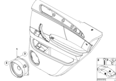 Детали стереосистемы на Зд двери для BMW E53 X5 3.0d M57N (схема запасных частей)