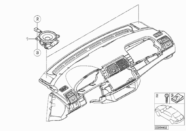 Динамик панели приборов для BMW E53 X5 3.0i M54 (схема запчастей)