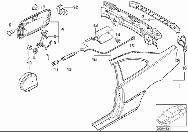 Крыло/облицовка задней части для BMW E46 M3 CSL S54 (схема запчастей)
