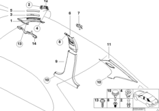 Облицовка Пд / Ср / Зд стойки для BMW E46 325i M54 (схема запасных частей)