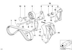 Доп.элем.компресс.кондиц./ремен.привод для BMW E34 525i M50 (схема запасных частей)