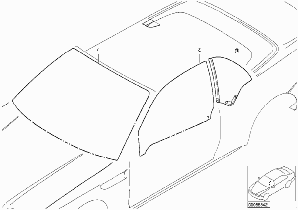 Остекление для BMW E46 325Ci M54 (схема запчастей)