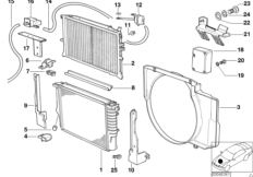 Радиатор водян.охлажд./кожух вентилятора для BMW E34 525tds M51 (схема запасных частей)