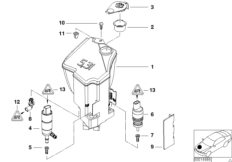 Бачок системы омывателей фар для BMW E46 316i N42 (схема запасных частей)