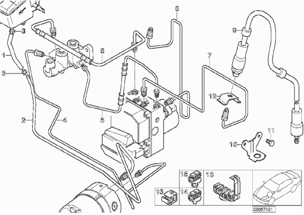 Трубопровод тормозного привода Пд с DSC для BMW E52 Z8 S62 (схема запчастей)