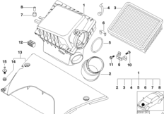 Глушитель шума всасывания воздуха для BMW E53 X5 4.4i M62 (схема запасных частей)