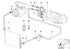 Трубопроводы хладагента для BMW E36 318tds M41 (схема запасных частей)