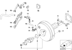 Вакуумный усилитель тормозов для BMW E39 520d M47 (схема запасных частей)