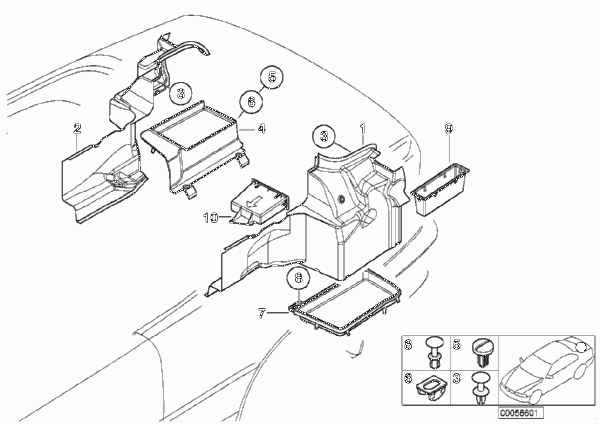 Обшивка багажного отделения Бок для BMW E46 M3 S54 (схема запчастей)