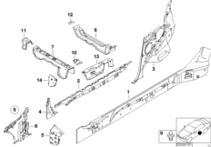 Детали бокового каркаса для BMW E46 330Cd M57N (схема запасных частей)