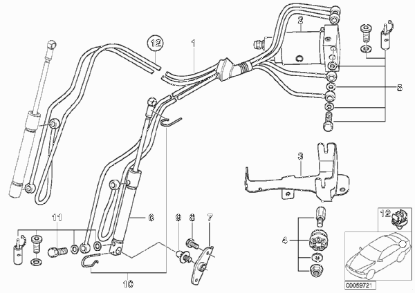 Э/гидр.детали скл.верха с э/гидр.прив. для BMW E52 Z8 S62 (схема запчастей)