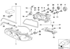 Детали фары для BMW E39 530i M54 (схема запасных частей)