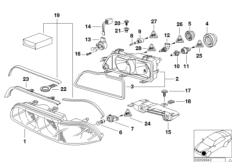 Детали фары для BMW E39 520d M47 (схема запасных частей)