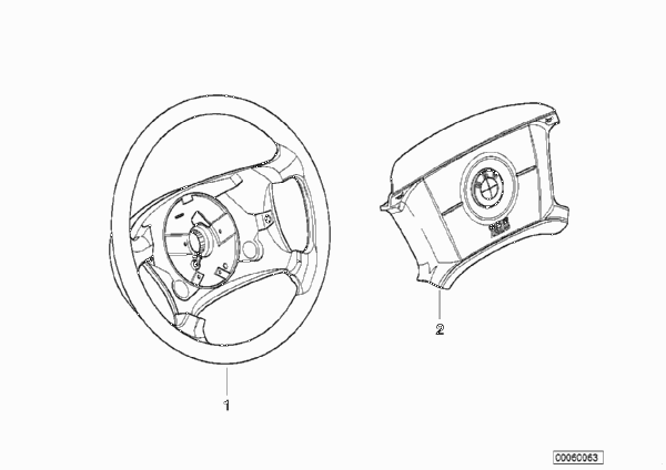 Обод рулевого колеса дерево-кожа для BMW E46 330xi M54 (схема запчастей)
